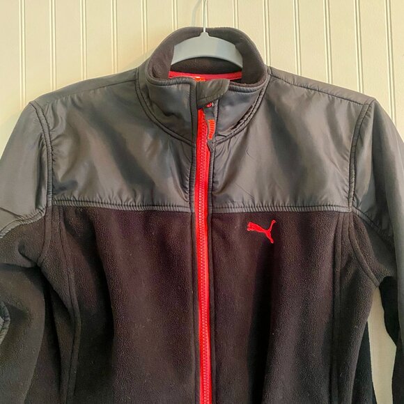 Puma Boys Jacket, Black with Red Accents, Size L. - Picture 2 of 11